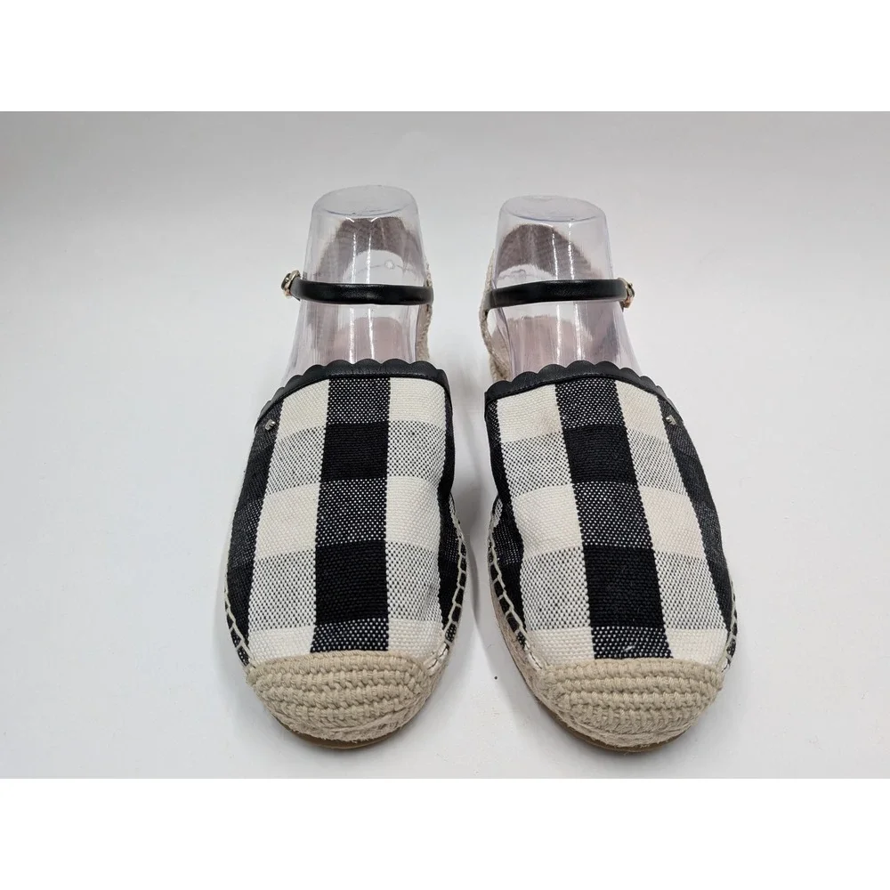 Kate Spade Bonnie Espadrille Sandals Women 10B Black White Gingham Buckle Strap